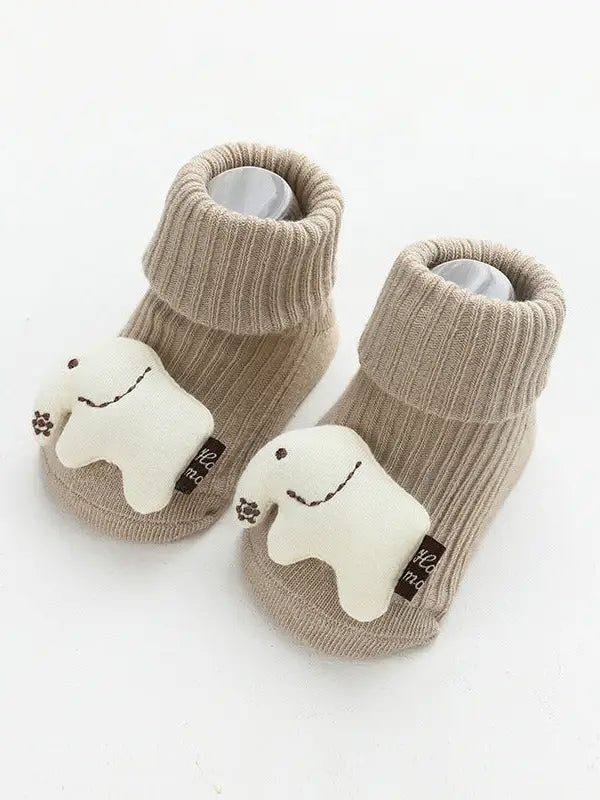 Baby sokker m. dyrmotiv Beige - Elefant